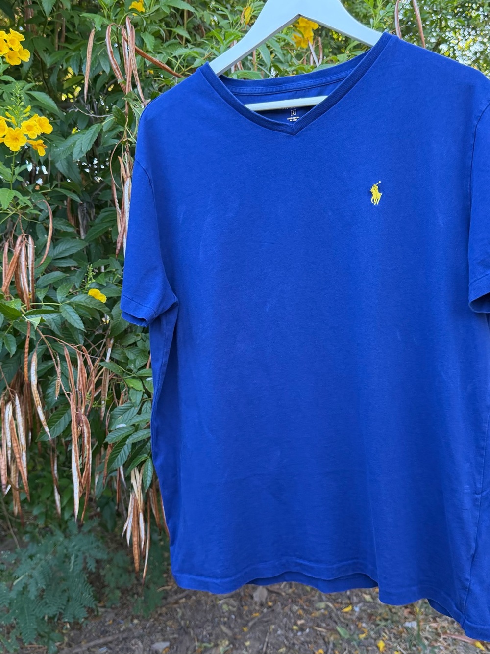 Polo by Ralph Lauren Royal Blue V-Neck Tee with Yellow Pony, Large
